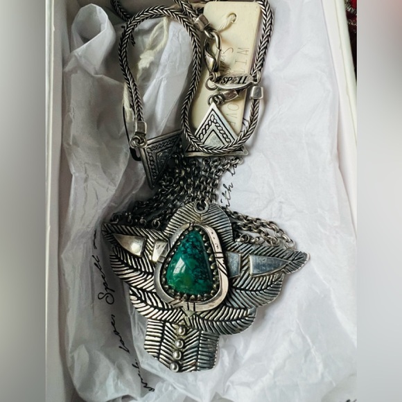 SOLD Spell And The Gypsy Dark Side of the Moon  Necklace Turquoise Stone Silver - Picture 10 of 11